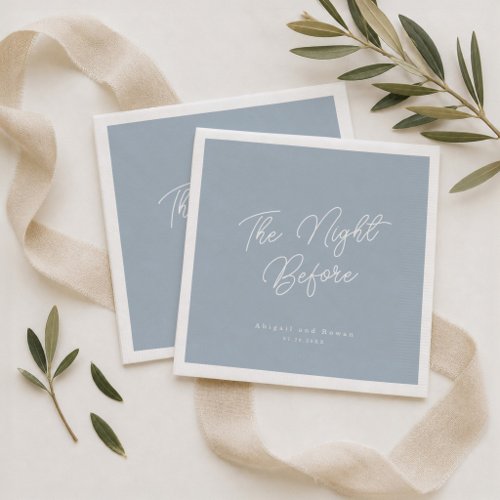 Dusty Blue Minimal Script Rehearsal Dinner Napkins