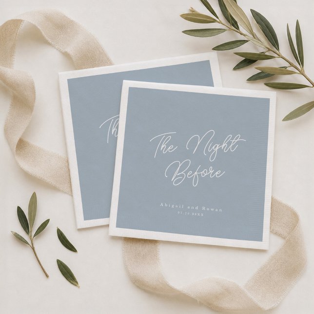 Dusty Blue Minimal Script Rehearsal Dinner Napkins (Creator Uploaded)