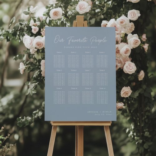 Dusty Blue Minimal Script Wedding Seating Chart Foam Board