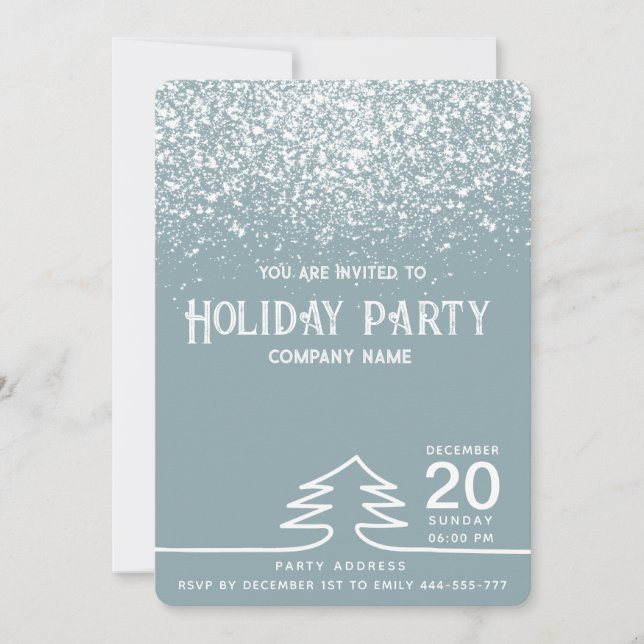 Dusty blue minimal snow holiday party corporate  invitation (Front)