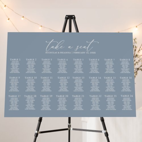Dusty Blue Minimal Wedding 24 Table Seating Chart Foam Board