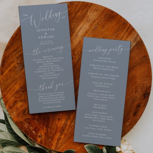 Dusty Blue Minimal Wedding Ceremony Program