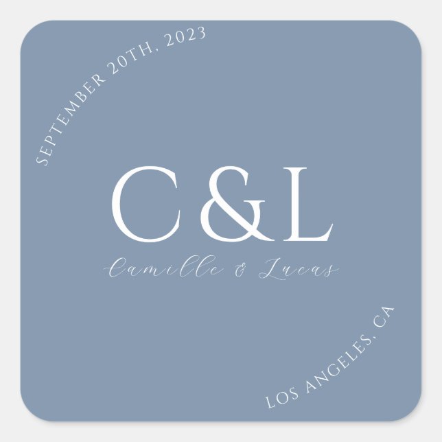 Dusty Blue minimal wedding classic round sticker (Front)