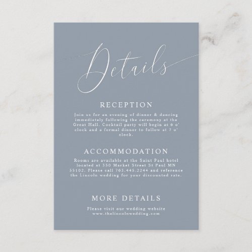 Dusty Blue Minimal Wedding Details  Enclosure Card
