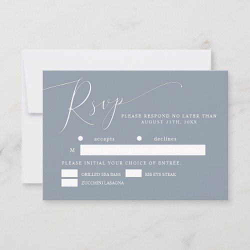 Dusty Blue Minimal Wedding Meal Choice RSVP Card