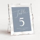 Dusty Blue Minimal Wedding   Table Number<br><div class="desc">Minimal and elegant wedding table number featuring modern script text that says "Table" at the top on a dusty blue background.</div>
