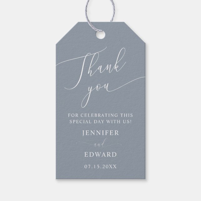 Dusty Blue Minimal Wedding Thank You  Gift Tags (Front)