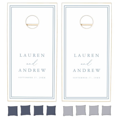 Dusty Blue Minimalist 1 Personalized Cornhole Set