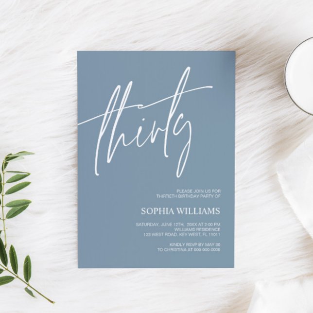 Dusty Blue Minimalist 30th Birthday Invitation (Creator Uploaded)