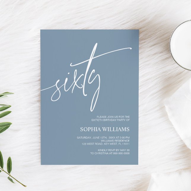 Dusty Blue Minimalist 60th Birthday Invitation (Creator Uploaded)