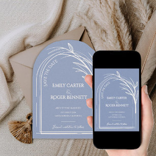 Dusty Blue Minimalist Arch Botanical Wedding Save The Date