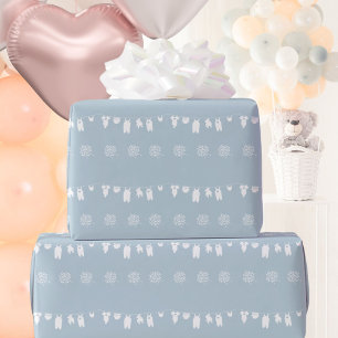 Dusty Blue Minimalist Baby Boy Shower Wrapping Paper