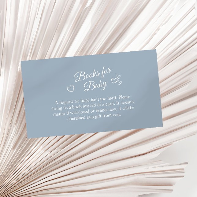 Dusty Blue Minimalist Baby Shower Books for Baby Enclosure Card (Dusty Blue Minimalist Baby Shower Books for Baby Enclosure Card on a sunny neutral dry palm leaf.)