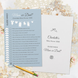 Dusty Blue Minimalist Baby Shower Guess Who Game