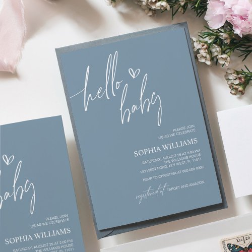 Dusty Blue Minimalist Baby Shower Invitation