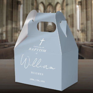 Dusty Blue Minimalist Baptism Christening Favor Boxes