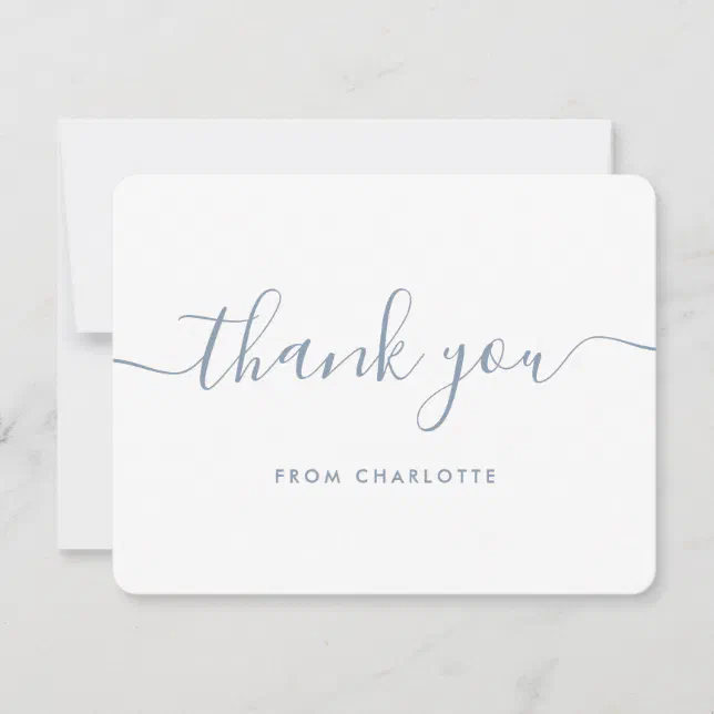 Dusty Blue Minimalist Birthday Wedding Shower Thank You Card | Zazzle