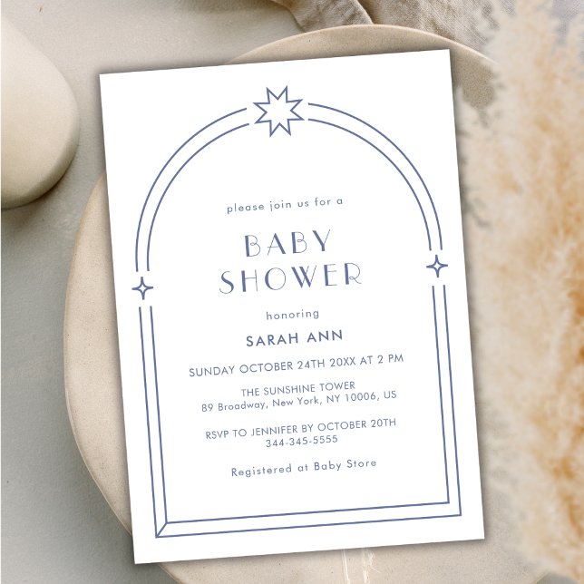 Dusty Blue Minimalist Boho Arch Baby Shower Invitation (Dusty Blue Minimalist Boho Arch Baby Shower Invitation)