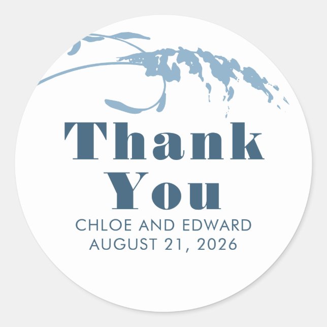 Dusty Blue Minimalist Boho Thank You Classic Round Sticker (Front)