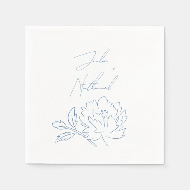 Dusty Blue Minimalist Botanical Wedding Napkins (Front)