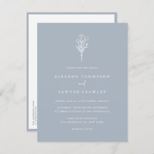Dusty Blue Minimalist Bouquet QR Code Wedding Invitation Postcard