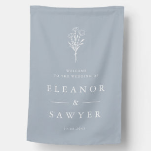 Dusty Blue Minimalist Bouquet Wedding Welcome House Flag