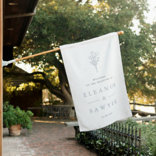 Dusty Blue Minimalist Bouquet Wedding Welcome House Flag