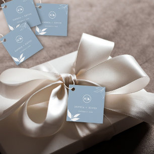 Dusty Blue Minimalist Branch Leaves Initials Logo Favor Tags