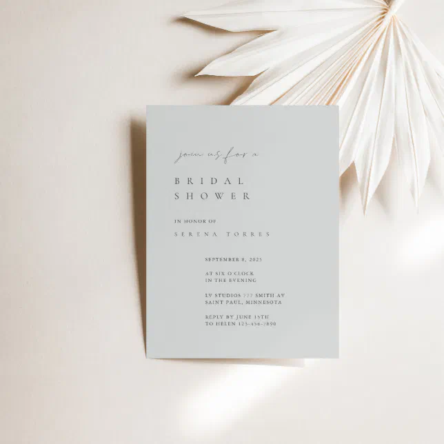 Dusty Blue Minimalist Bridal Shower Invitation | Zazzle