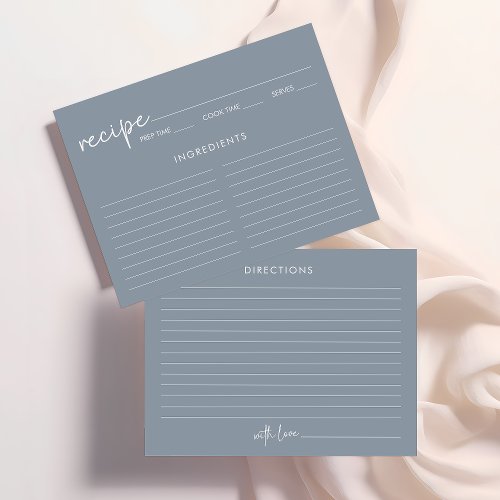 Dusty Blue Minimalist Bridal Shower Recipe Card