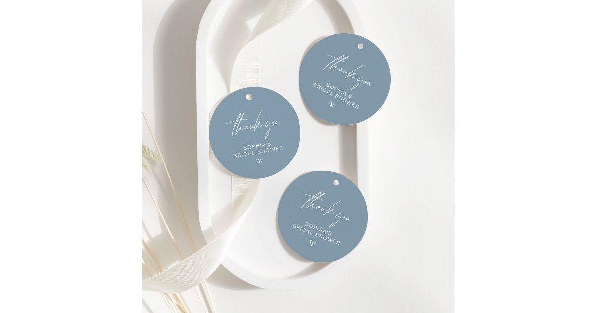 Dusty Blue Minimalist Bridal Shower Thank You Classic Round Sticker ...