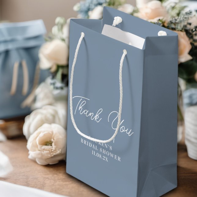 Dusty Blue Minimalist Bridal Shower Thank You Small Gift Bag (Creator Uploaded)