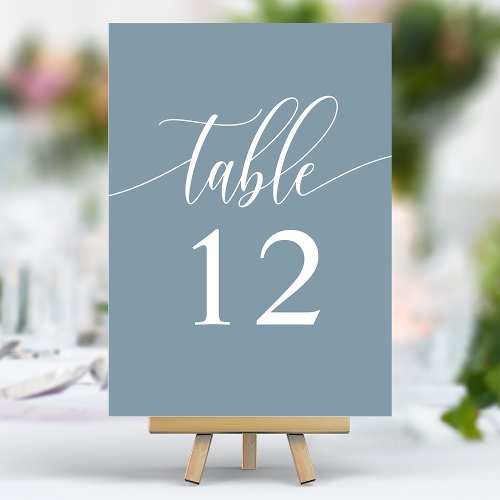 Dusty Blue Minimalist Calligraphy Wedding Table Number