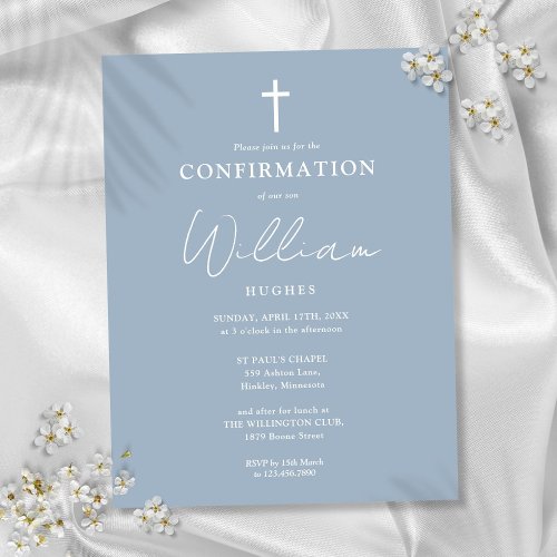 Dusty Blue Minimalist Confirmation Invitation