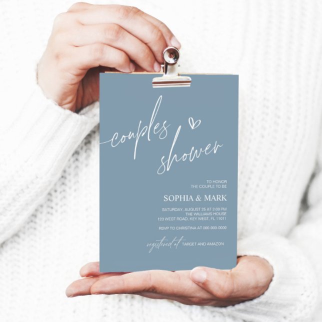 Dusty Blue Minimalist Couples Shower Invitation (Creator Uploaded)