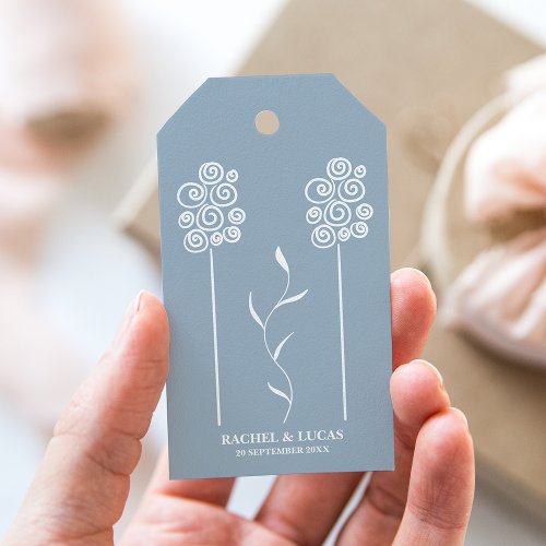 Dusty Blue Minimalist Curly Floral Gift Tags