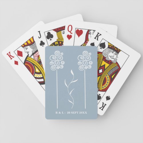 Dusty Blue Minimalist Curly Floral Playing Cards