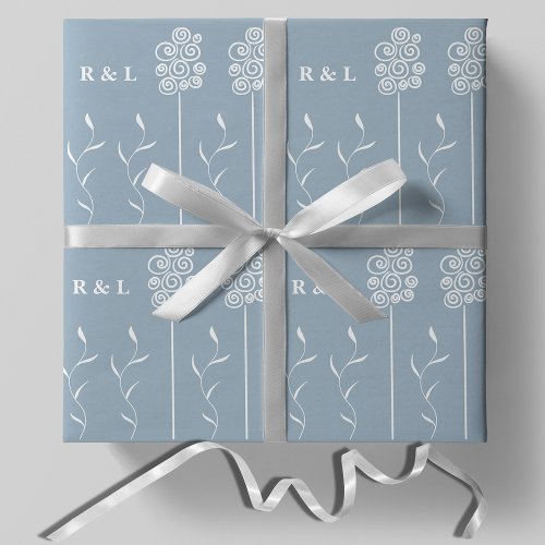 Dusty Blue Minimalist Curly Floral Wrapping Paper