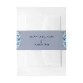 Dusty Blue Minimalist Custom Wedding Invitation Belly Band