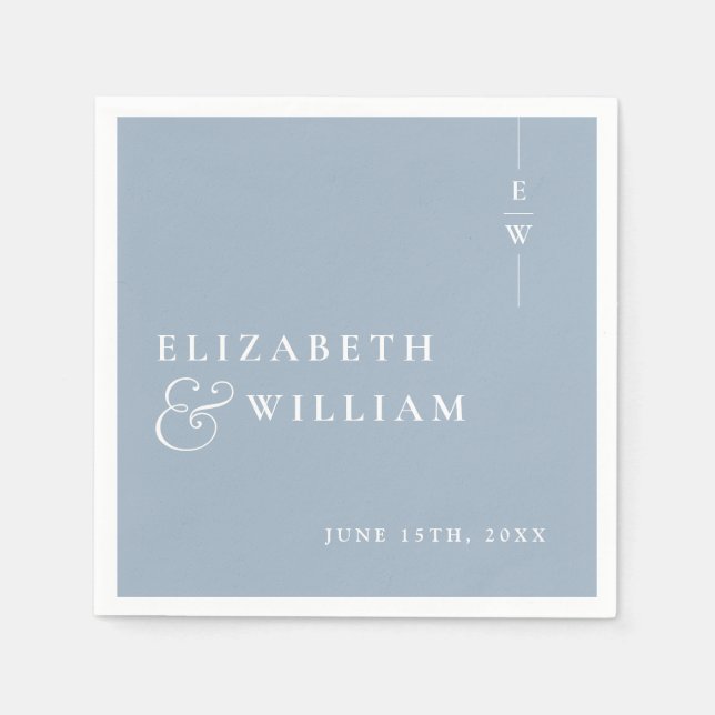Dusty Blue Minimalist Elegant Monogram Wedding Napkins (Front)