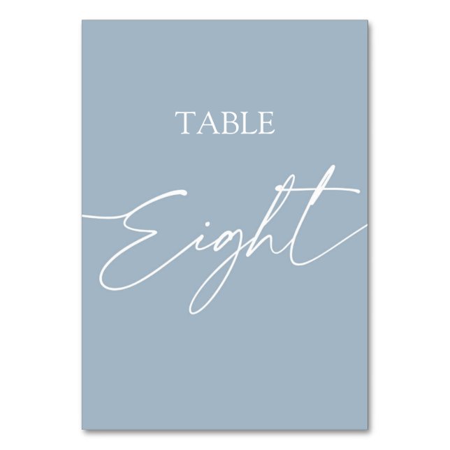 Dusty blue minimalist elegant table eight number (Front)