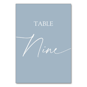 Dusty blue minimalist elegant table nine number