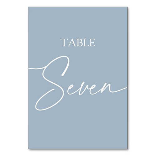Dusty blue minimalist elegant table seven table number