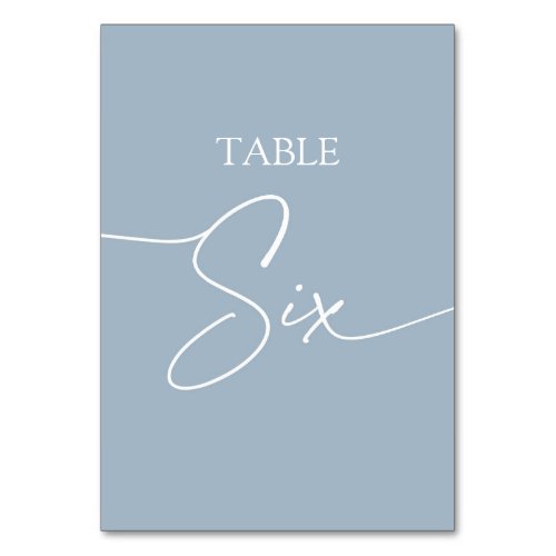 Dusty blue minimalist elegant table six table number