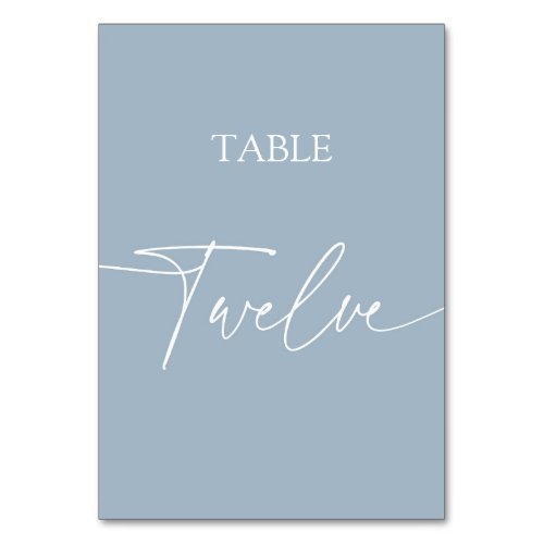 Dusty blue minimalist elegant table twelve table number