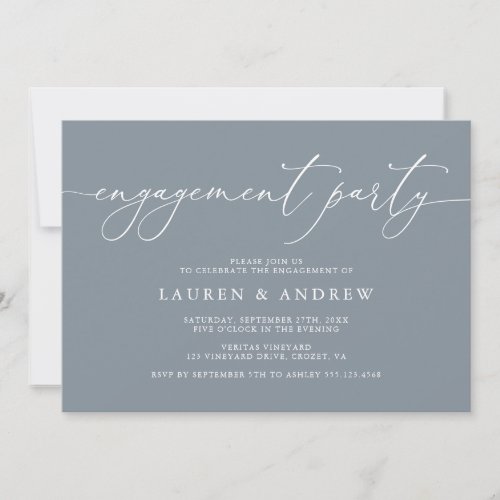 Dusty Blue Minimalist Engagement Party Invitation