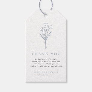 Dusty Blue Minimalist Floral Bouquet Wedding Gift Tags