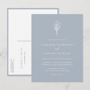 Dusty Blue Minimalist Floral Bouquet Wedding Invitation Postcard