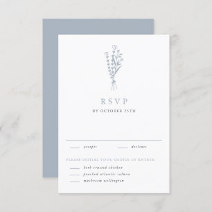 Dusty Blue Minimalist Floral Bouquet Wedding RSVP Card