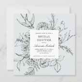 Dusty Blue Minimalist Floral Line Bridal Shower Invitation (Front)